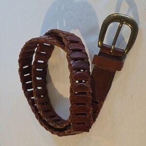 Womens Italian Full Grain leather Vintage Brown Belt Gold Buckle Sz.M/L